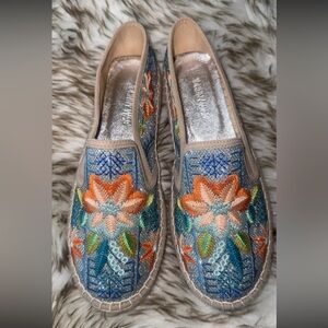 Johnny Was Blue and Orange Embroidered Espadrilles